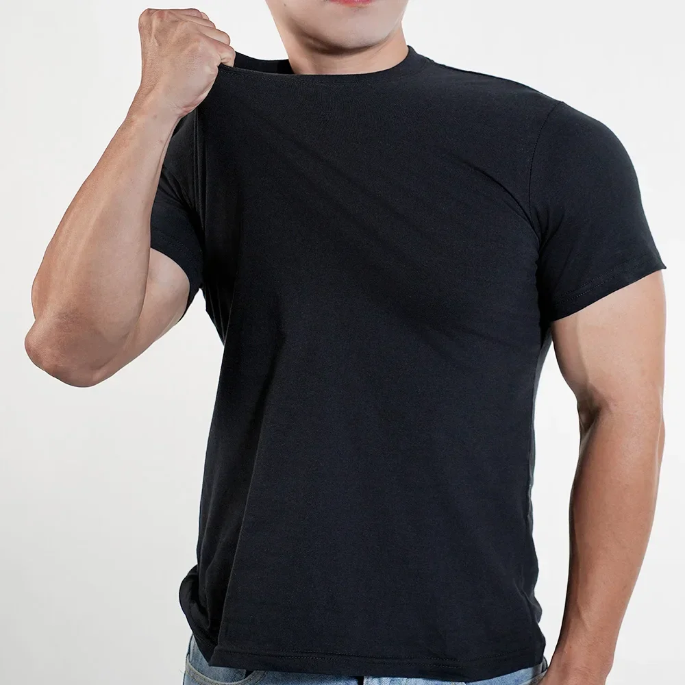 1pc Mens T Shirt Short Sleeve Cotton Plain Tops Tees Fitness Muscle Joggers Bodybuilding Tshirt Male Gym Clothes Slim Fit Shirt 4