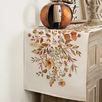 Fall Thanksgiving Linen Table Runner Dresser Scarf Autumn Wildflower Leaves Floral Table Runner Kitchen Party Dining Table Decor 5