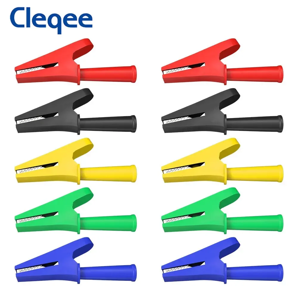 Cleqee-clipe Jacaré Totalmente Isolado Grampos de Segurança de Crocodilo Plugue de Banana Soldagem 20a Jack mm P2002.10l 10 Pcs