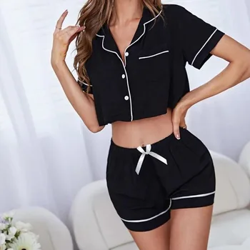 طقم بيجامة طقم بيجامات نسائي بيجامات صيفية للنساء شورت نسائي بدون أكمام ملابس نوم بدلة بيجاما صالة نوم منزلية جديدة 3