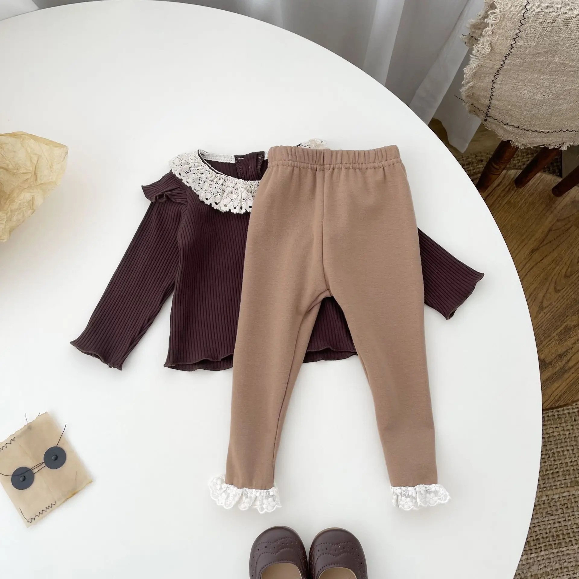 Newborn Baby Girl Solid Leggings Cotton Infant Lace Pants Kids Casual Full Length Girls Trousers Toddler Bottom Pants