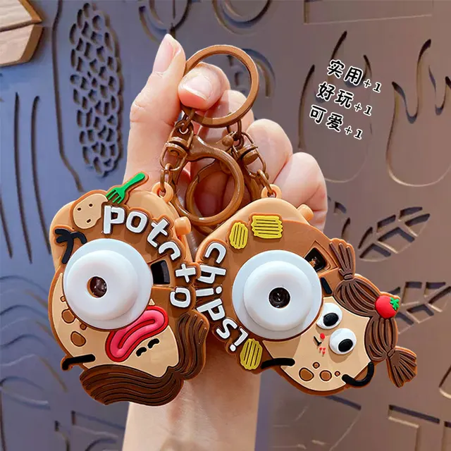 Cartoon Fun Fried Hair Potato Jun Projection Camera Keychain Pendant Children Light-emitting Toy Creative Projection Camera Toys