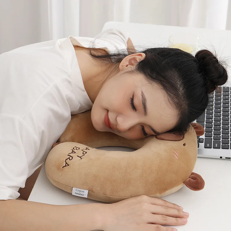 وسادة كرتونية على شكل حرف U لقيلولة المكتب، وسادة دعم الرقبة، وسادة رقبة محمولة للسفر والسيارة، وسادة رقبة كابيبارا اللطيفة، هواء