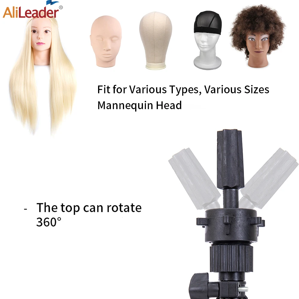 64cm Tripod Wig Stand With bald Mannequin Head Black mini Wig Stand Tripod With Bald Head Adjustable Tripod Wig Stand ,T-pins