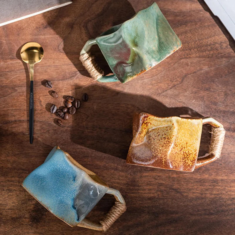 세라믹 커피 머그잔, 하이 뷰티, 거친 세라믹 머그잔, 일본 레트로 불규칙한 꽃 컵, 레스토랑 홈스테이 커플 컵, 240ml  Best5