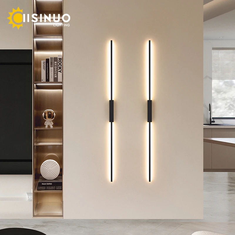 Apliques de pared lineales de tubo minimalista, accesorios de iluminación de noche negros, lámpara de tocador con espejo para el hogar, interior, dormitorio, sala de estar y pasillo