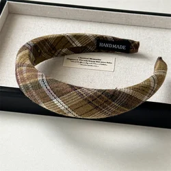Bluish Stripe Plaid Print Headband with Sponge Padding and Sweet Blue Flower Bow Design (3cm)