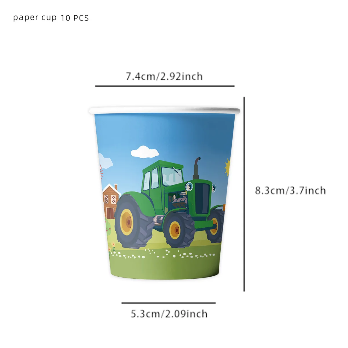 Green Farm Tractor Birthday Party Tableware Set with Banner, Balloons, Cups, Plates, and Napkins