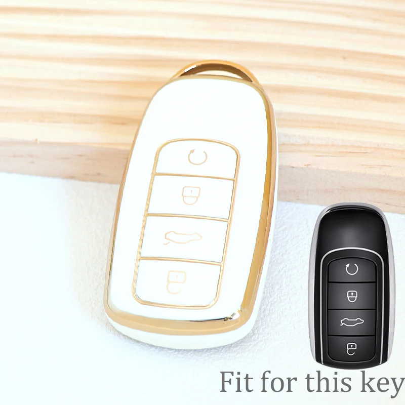 Premium Car Key Cover Case - 4 Button Design Keychain Holder