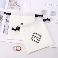 50pcs Custom Logo Printing White Cotton Twill Skincare Product Packing Bag High Quality Reusable Gift Jewelry Dust Cotton Pouch