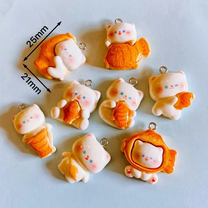 10pcs Taiyaki 물고기 고양이 수지 참 보석 만들기 목걸이 키 체인 귀걸이..