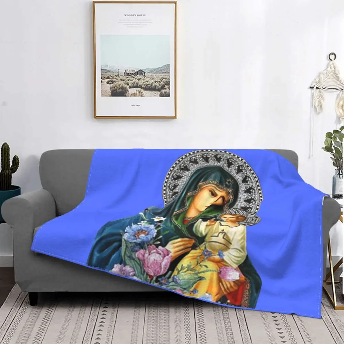 

The Mother Of God Virgin Mary Knitted Blankets Flannel religious orthodox Lightweight Thin Throw Blankets for Home Couch Bed Rug