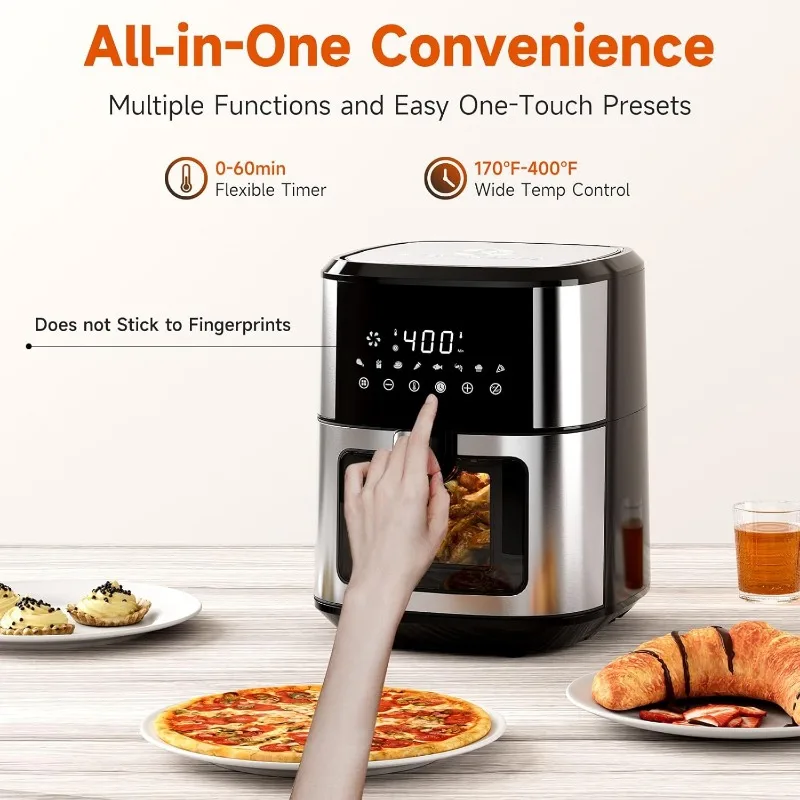 8.5QT with View Window Large Airfryer, 8-in-1 Digital Control, 400°F Temp Controls, Nonstick Dishwasher-Safe, Space-Saving 5