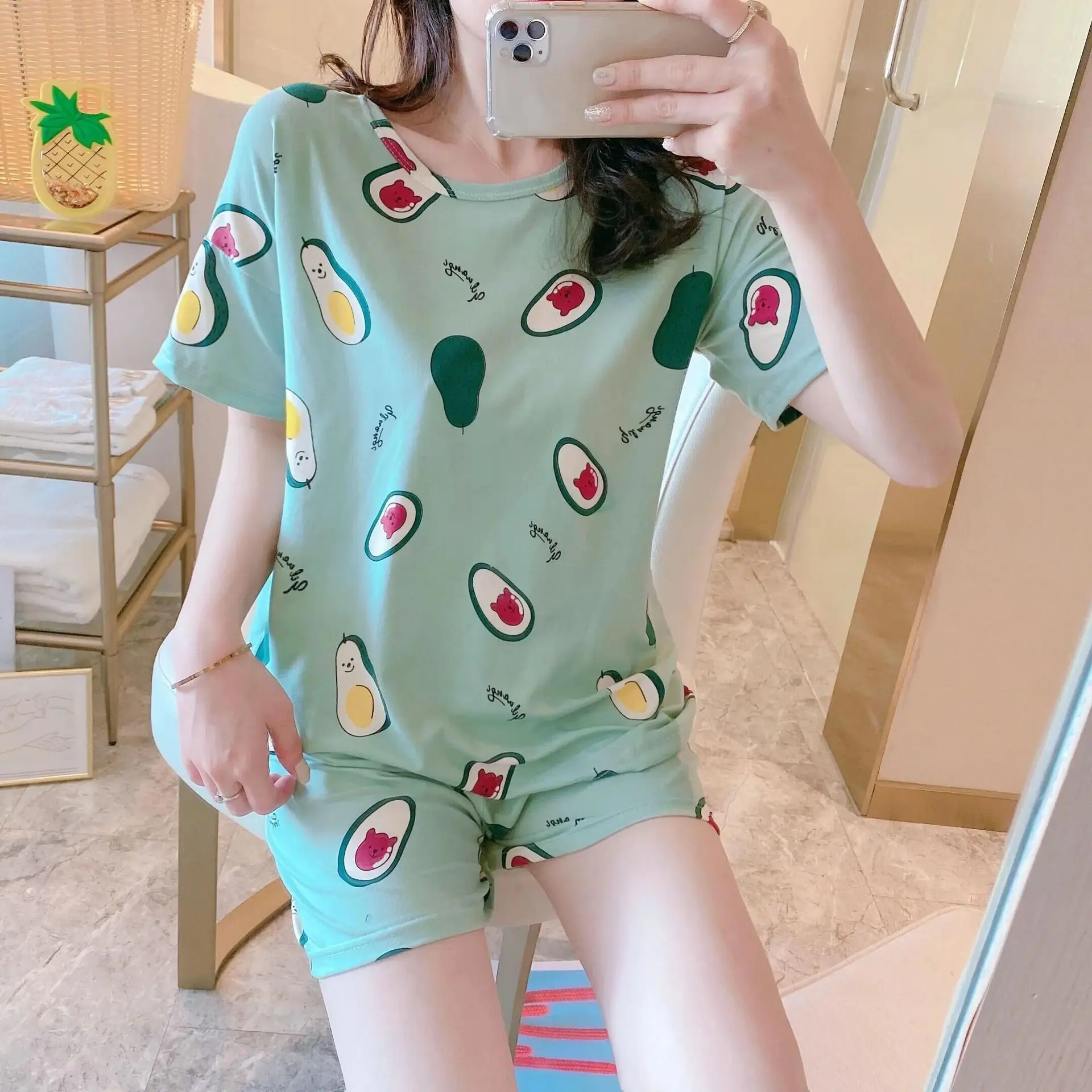 Women Pajamas Set Women Pajama Suit Women's Pajamas Set Panda Cartoon Printed Short Sleeve T Shirt + Shorts 2 Pieces Woman Soft Casual Sleepwear Homewear Pijimas