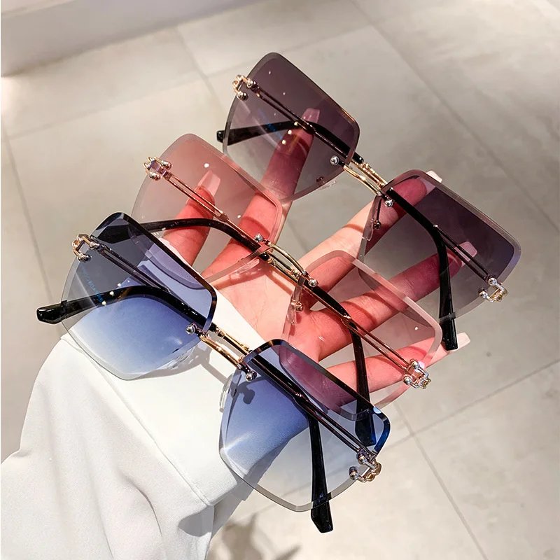 

Vintage Rimless Square Sunglasses Trendy Women Men Luxury Brand Design Gradient Sun Glasses Outdoor Travle UV400 Shades Goggles