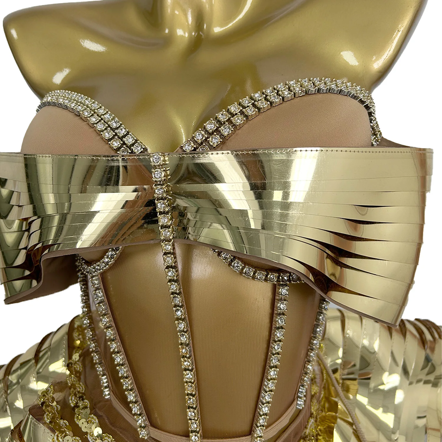 Sparkly Gold Diamond Sexy Top Short Skirt 2-Pcs Set Women Celebrate Party NightClub Performance Dancer Stage Outfit Feidie 5