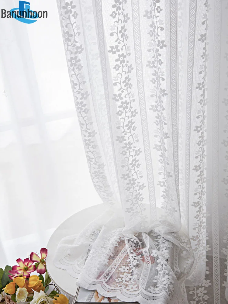 레이스 거즈 커튼 화이트 스트라이프 얇은 명주 그물 침실 발코니 창 커튼 공주 모기 그물 웨이브 특별 제공