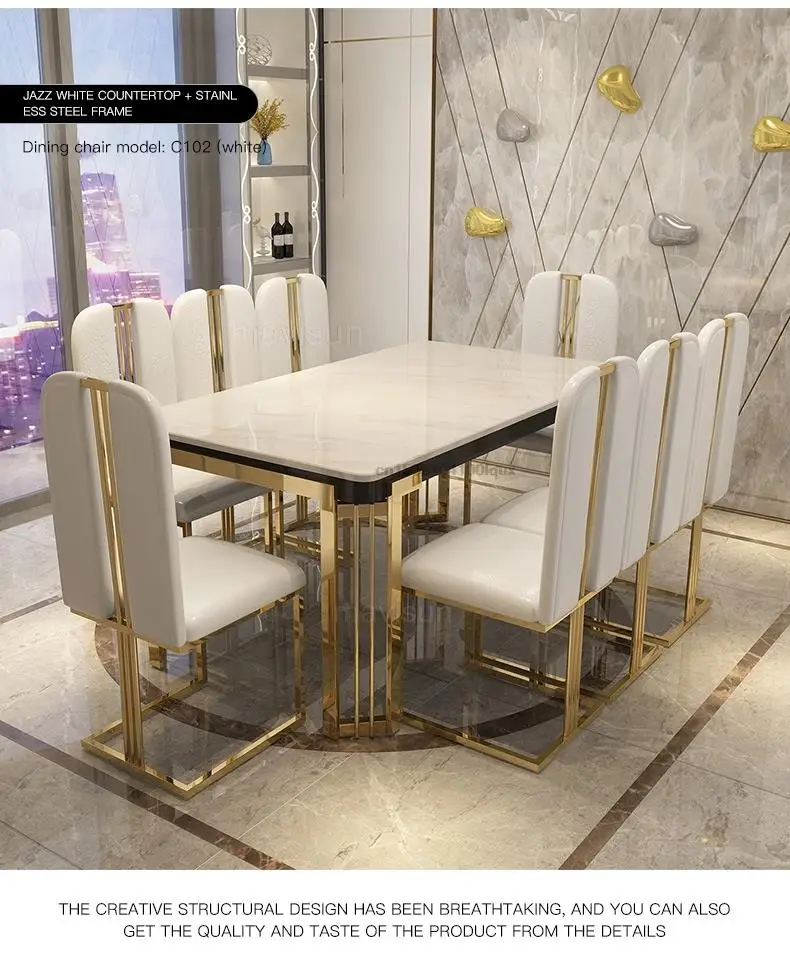 Description Picture 6 of itemNordic Light Luxury Marble Dinning Table New Modern Simple Rectangular Dinner Dining Table Mesa Plegable Kitchen Furniture
