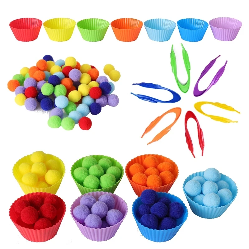 

Montessori Children Fine Motor Skills Learning Counting Toys Colorful Plush Ball Sorting Games Montessori Early Education Toys