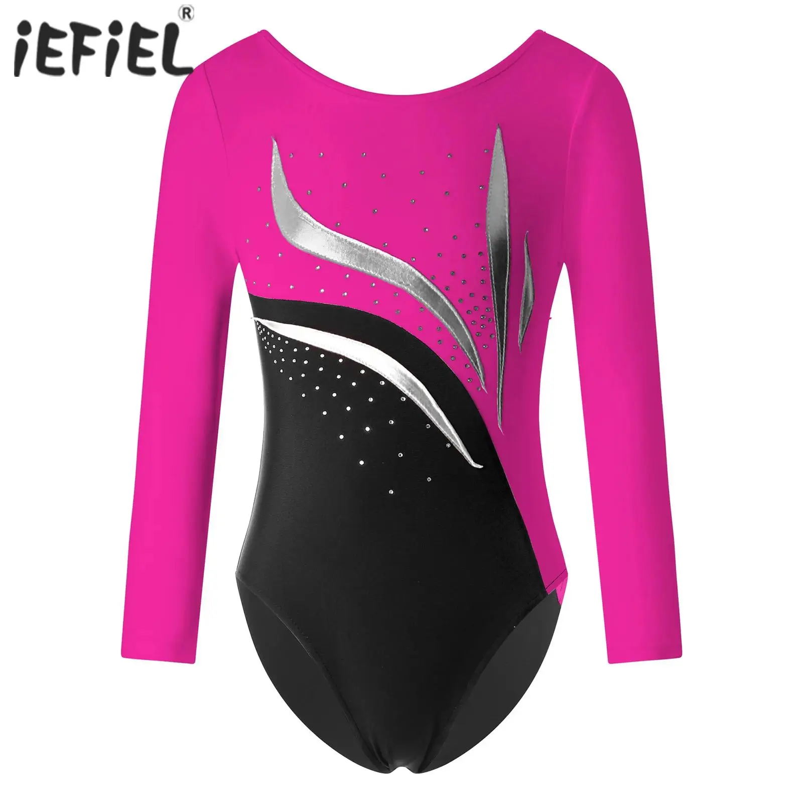 

Kids Girls Tight Fitting Ballet Leotards Costume Round Neckline Shiny Rhinestone Slim Fit Dance Leotards Tank Biketard Jumpsuit