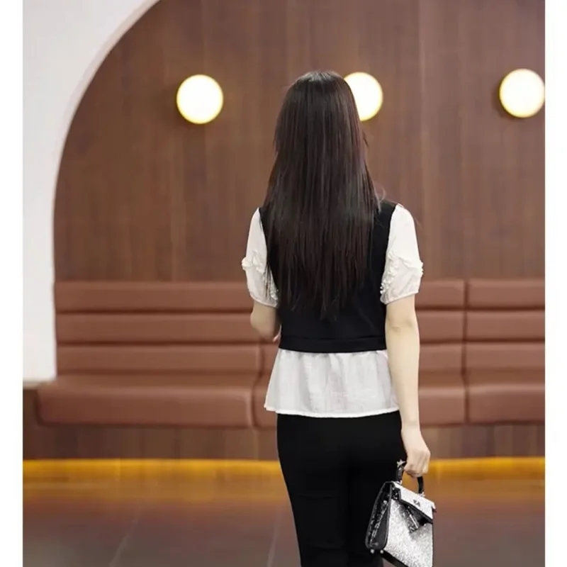 라운드넥 반팔 풀오버 셔츠, 심플한 단색 트렌드, 캐주얼 패션 여성복, 2024 여름 신상