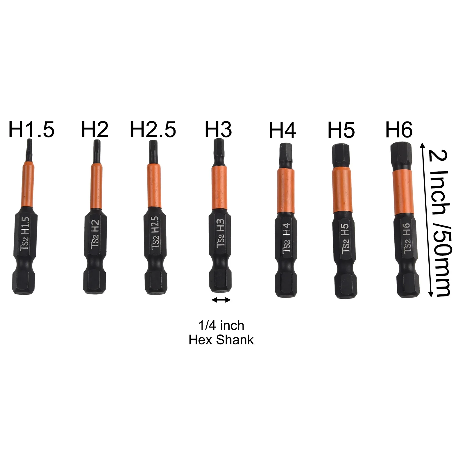 7-teiliges 50mm Sechskant-Schraubendreher-Bit-Set aus Legierungsstahl, magnetisch, 1/4'' Sechskantschaft, Sechskant-Schraubenschlüssel, Bohrer, Reparaturwerkzeug H1.5-H6 – Detail 7