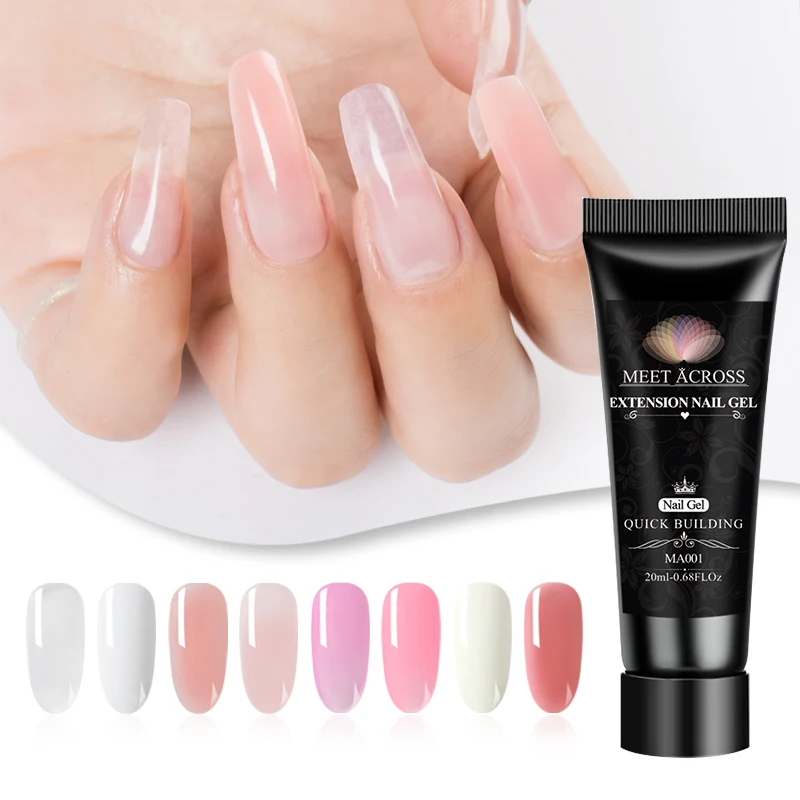 MEET ACROSS 퀵 빌딩 익스텐션 젤 네일 광택제 세트, 오래 지속되는 글리터 익스텐션 UV 젤 바니시 네일 아트 디자인, 12 개/세트