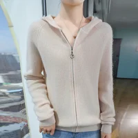 Zipper stripe 100% Merino wool Fall/winter Cashmere sweater Women's o neck cardigan warm bottom knit shirt top 1
