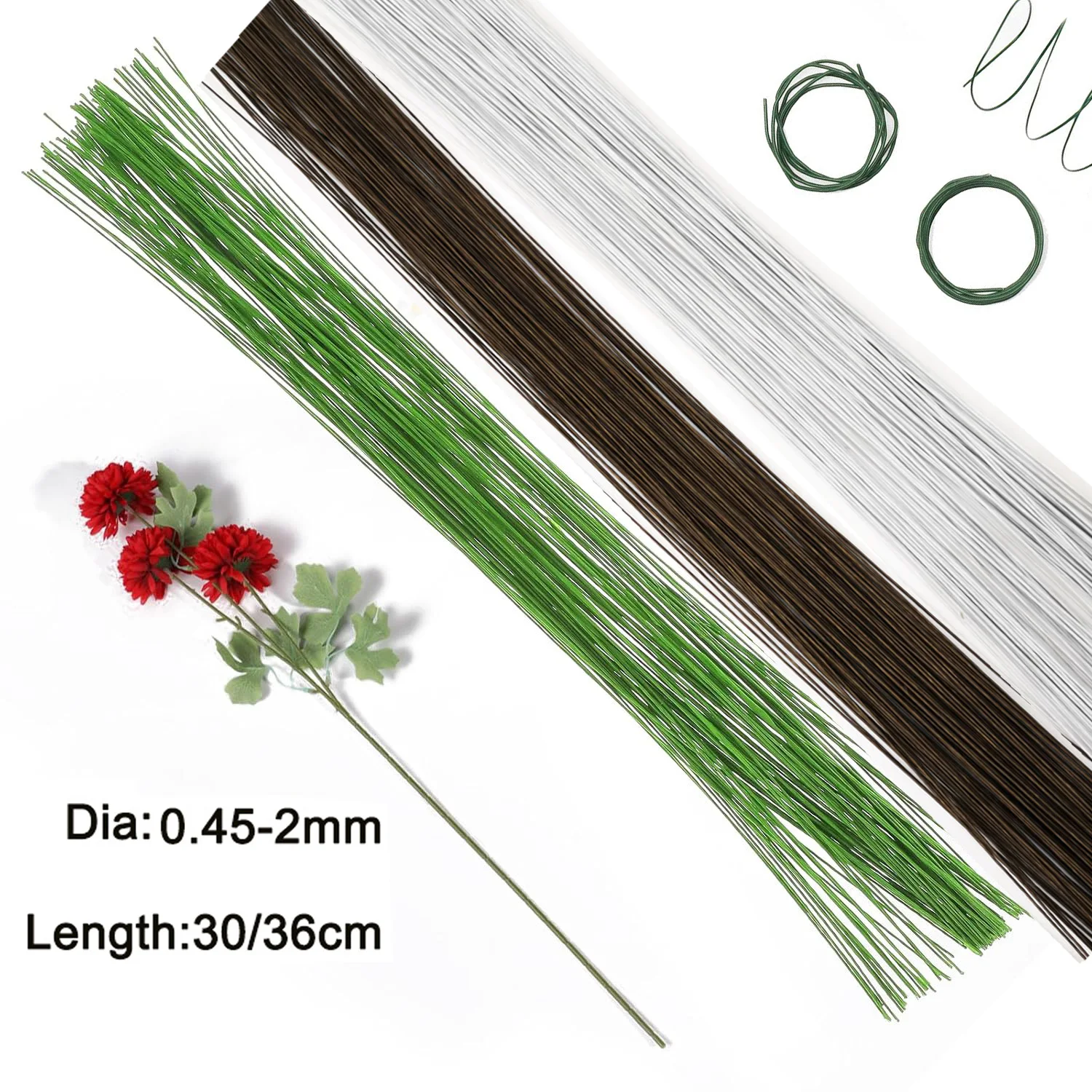 50 Steli Di Filo Metallico Verde Per Fiori - Filo Da Fiorista Flessibile 36 Cm X 0,5 Mm Per Bouquet E Composizioni Floreali