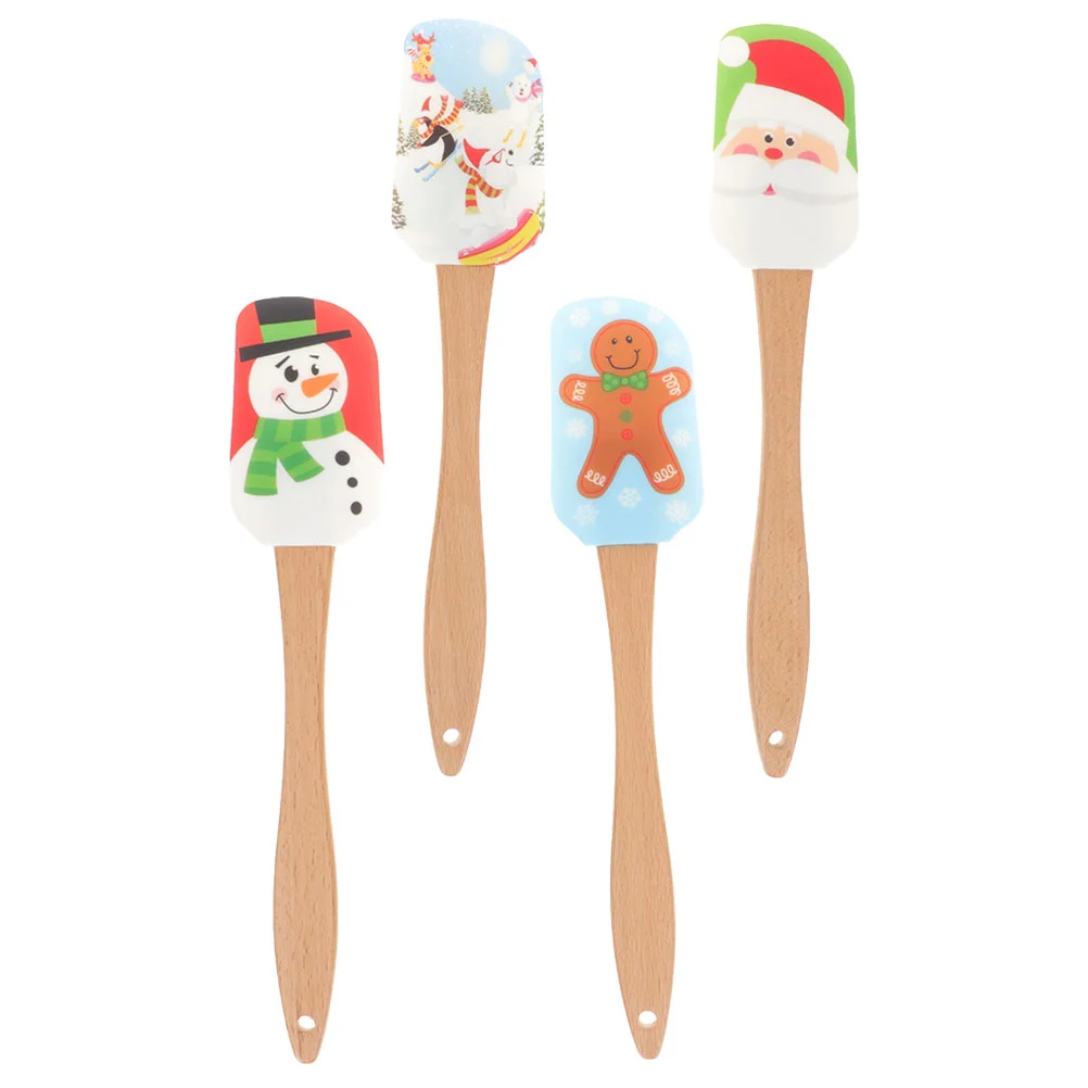 

Christmas Silicone Spatula Wood Handle Santa Claus Snowman Xmas Theme Cream Butter Cake Mixing Scraper Cooking Baking