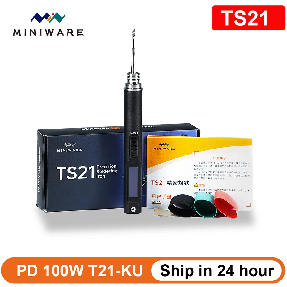 Fer à Souder Portable TS21 100W - Chauffage Rapide 3s, Température Réglable 100-450°C, écran OLED, USB-C PD