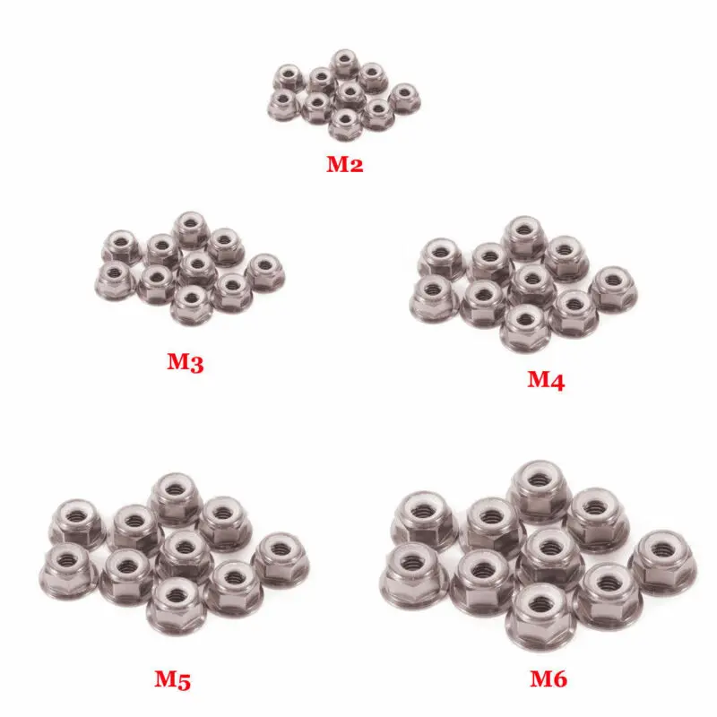 10Pcs M2 M3 M4 M5 M6 Aluminum Flanged Nylon Insert Anti-Loose Nut Self-Locking Hex Locknut Slip Lock Nut for hexagon nuts nylon lock nut titanium flange nuts flange nut locking nuts