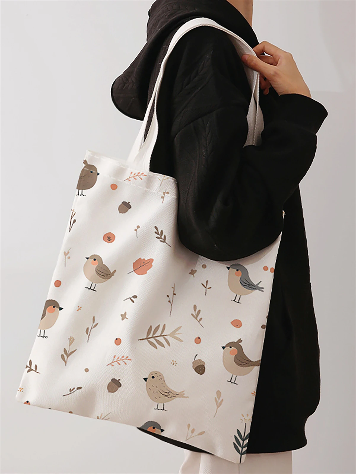 Bird pattern printed casual handbag, reusable fashionable backpack, multifunctional handbag, canvas shopping bag