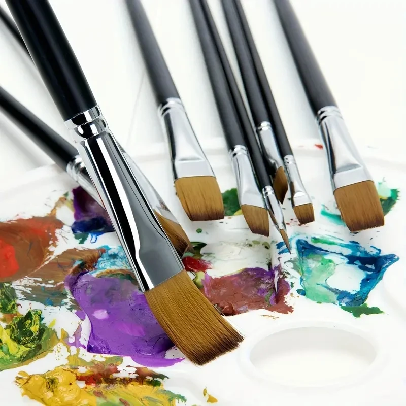 9pcs Flat Acrylic Paint Brushes, Synthetic Japanese Artist Bright Paint Brushes, For Acrylic Painting, Oil, Watercolor, Gouache 2