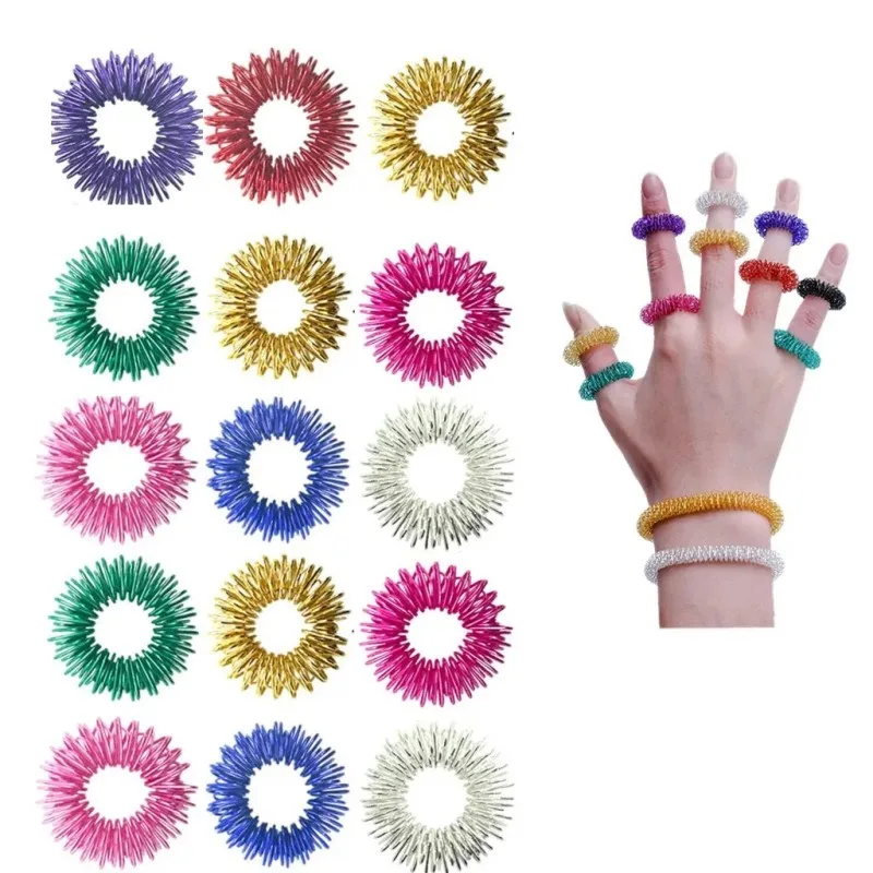 

10PCS/Pack Acupressure Rings Spiky Sensory Finger Rings Set for Teens Adults Stress Reducer Massager Stress Relief Fidget Toys