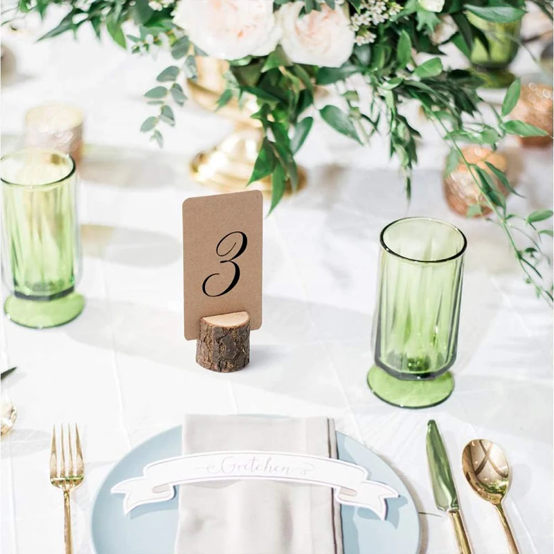 Natural Wooden Place Card Holders Rustic Table Sign Number Holders Kraft Table Place Cards Wedding Party Decoration 5/10/30set