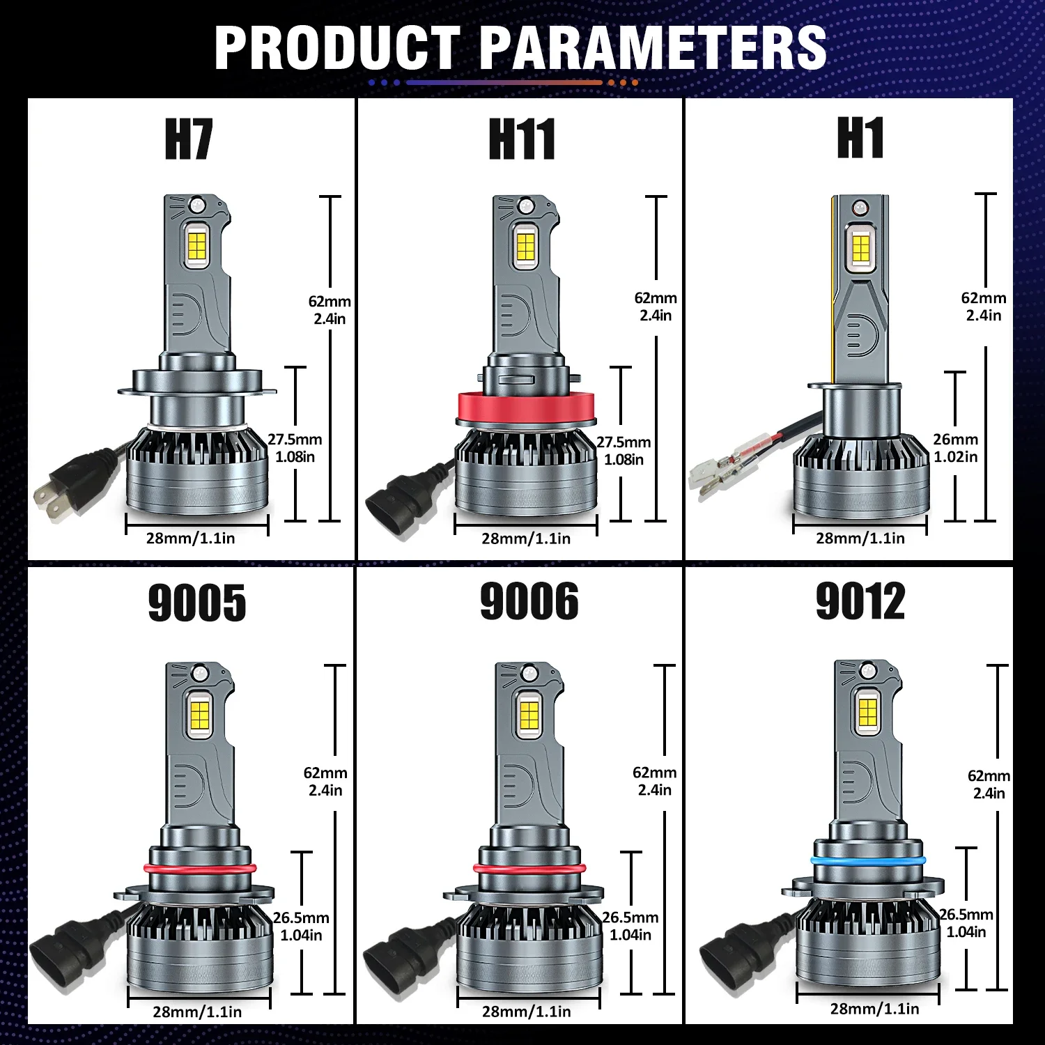 HYNBYZJ 미니 자동차 헤드라이트, 130W, H7 H1 LED 전구, H8 H9 H11 9005 HB3 9006 HB4 9012 HIR2 LED 조명, 17000LM 터보 램프, 12V