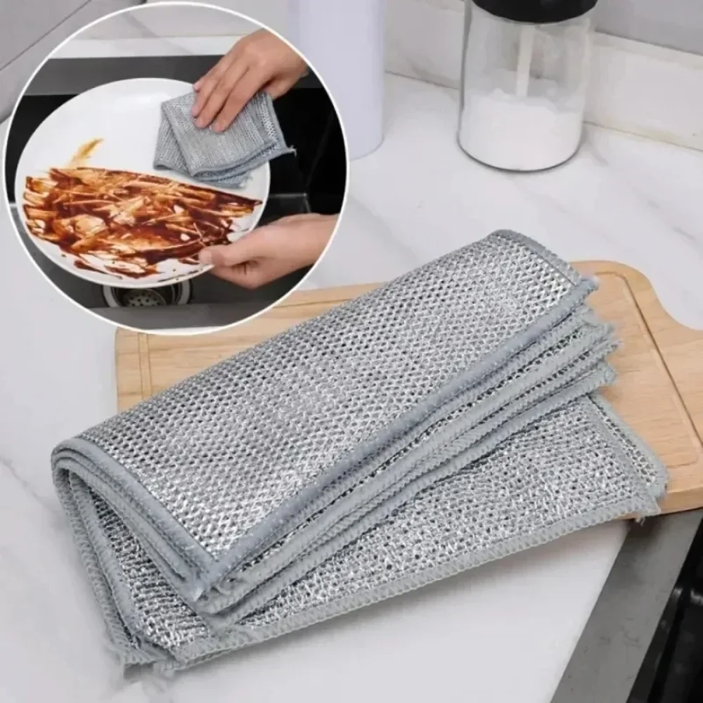 LeMeenQ Thickened Magic Cleaning Cloth Non-Scratch Double-layer Iron Microfiber Mesh Dishrag Washing Pot Rags Kitchen Dishcloths 5