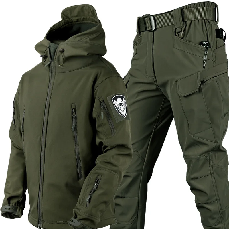 Shark Skin Soft Shell Autumn and Winter Plush Thickened Mountaineering Tactics Training Breathable Windproof Charge Suit tactical suit