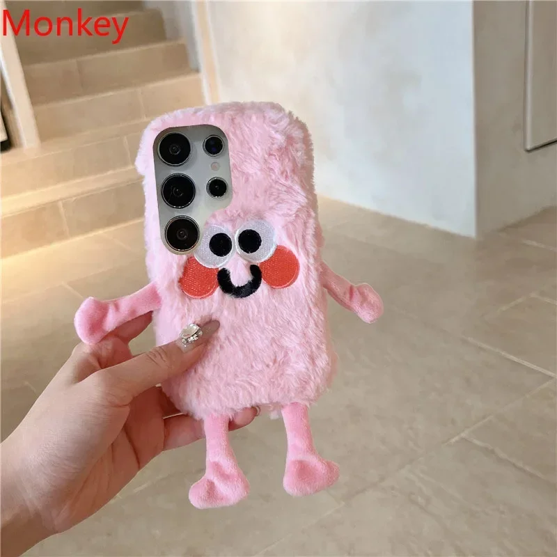 Winter-Ready 3D Cute Plush Doll Phone Case - Funny & Fluffy Design