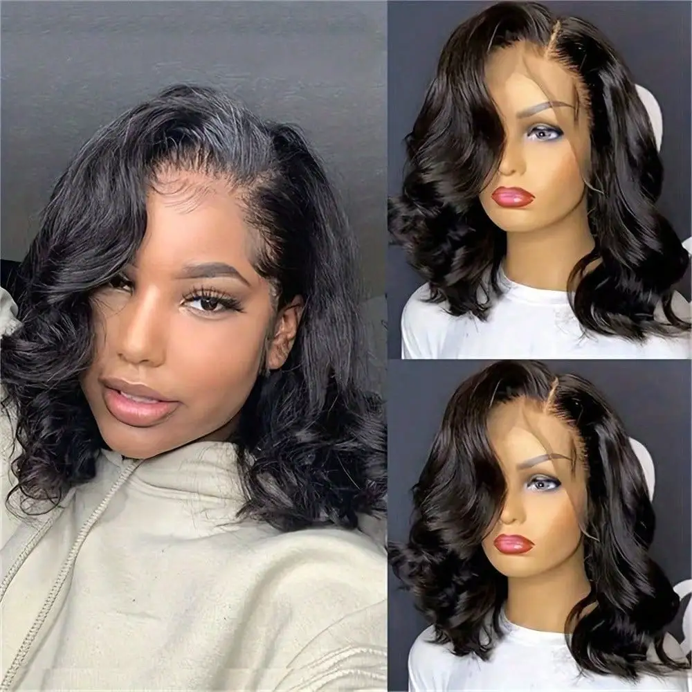 16 Inch 13x4 HD Lace Front Body Wave Bob Wig 250% Density Pre Plucked Natural Black Human Hair for Women 4