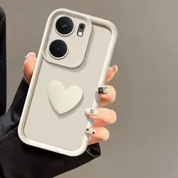 Cute 3D Love Heart Silicone Matte Back Cover Case for Moto G24Power (Beige)