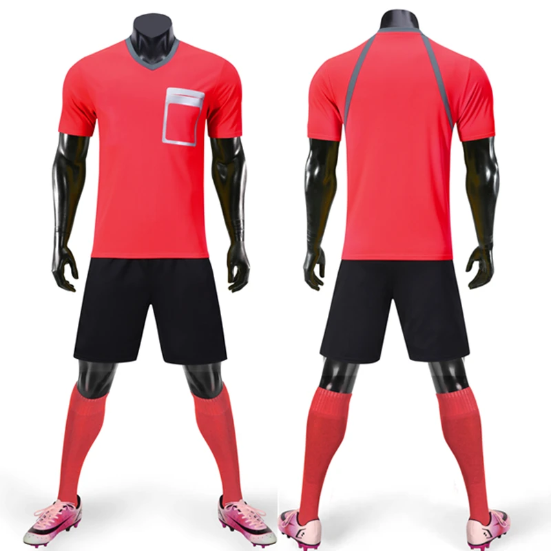 Professional Referee Soccer Jersey Set Youth Adult Umpire Football Uniform Short Sleeve V-Neck Judge Shirt Double Pockets Shorts