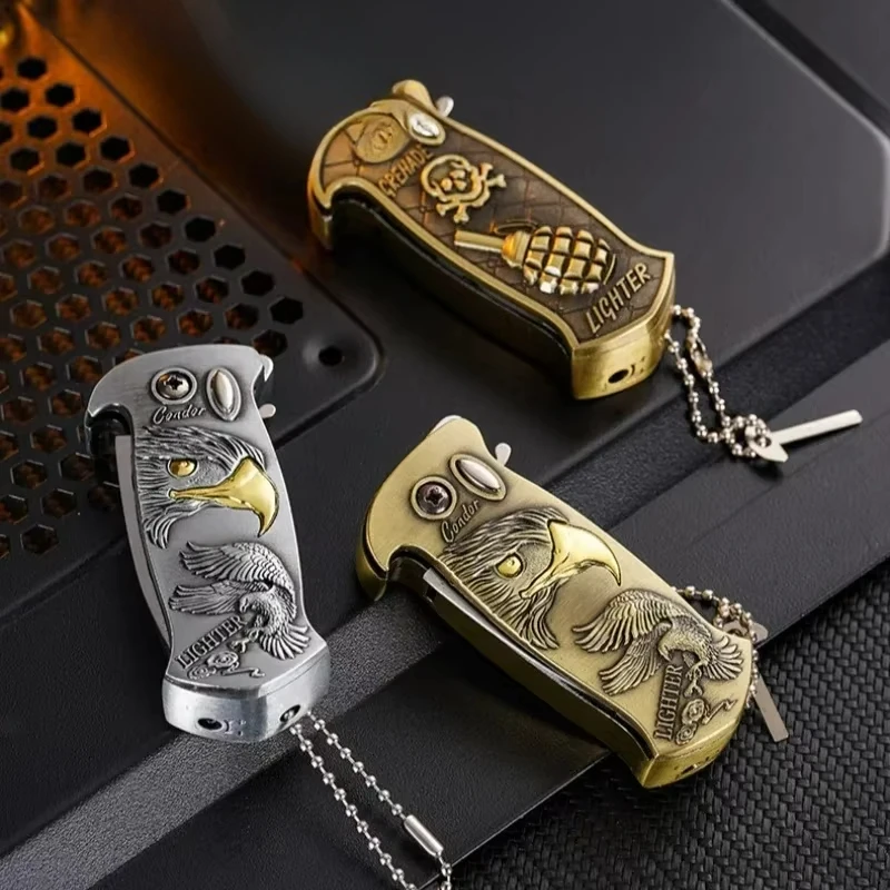 New Metal Multifunctional Inflatable Lighter with Bottle Opener, Folding Knife, 3D Relief Pattern Portable Lighter Men's Gift 4