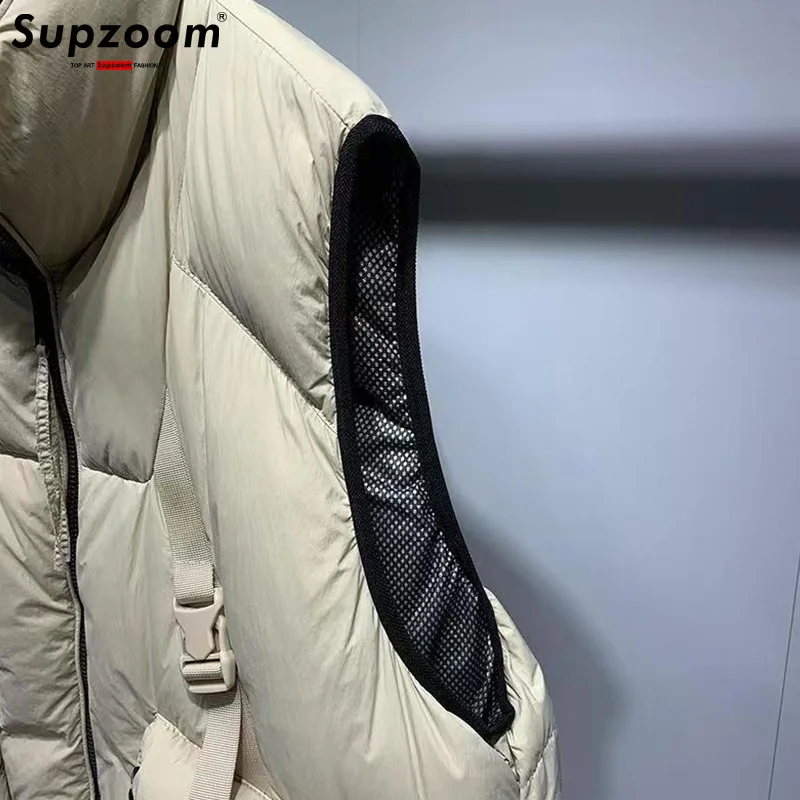 Supzoom Fashion Letters Leather Stand Collar Autumn And Winter for Men And Women Warm Thickened Down Vest