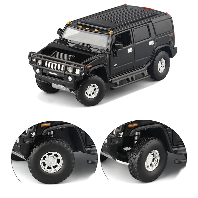 1/32 Hummer H2 SUV Off Road Toy Car JKM Diecast Metal Miniature Model Sound & Light Doors Openable Collection Gift for Kids Boy 3