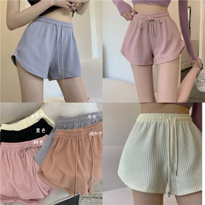 Women Shorts Summer High Elastic Lace Up Drawstring Sleep Bottoms Fitness Running Simple Home Safety Underwear Cool Comfortable