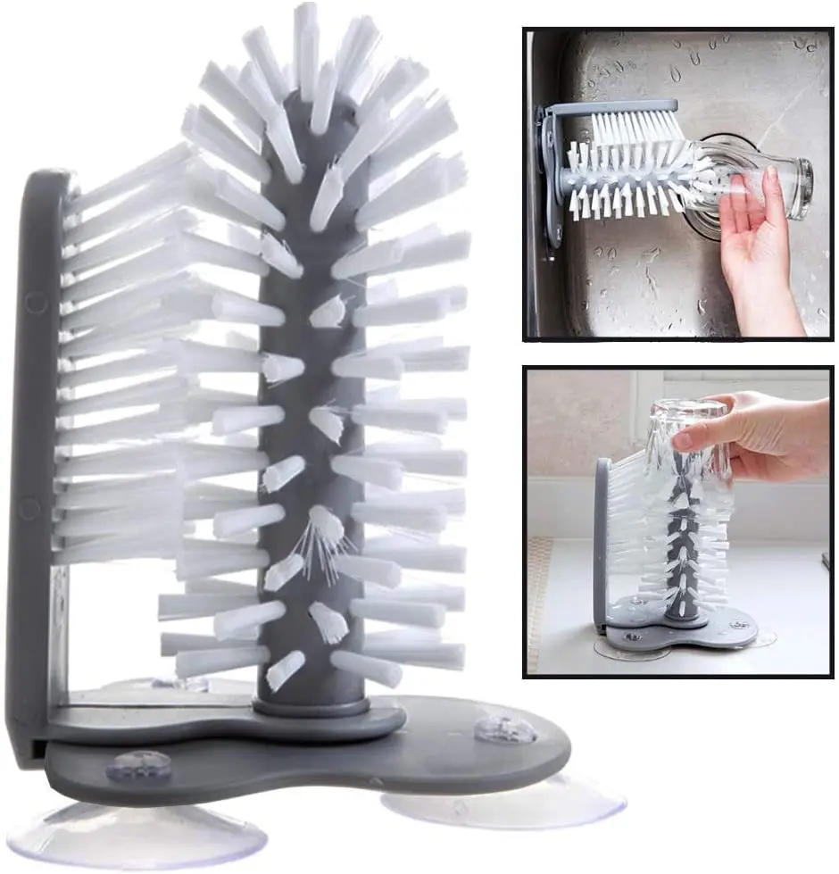Water Bottle Cleaning Brush Glass Cup Washer with Suction Base Bristle