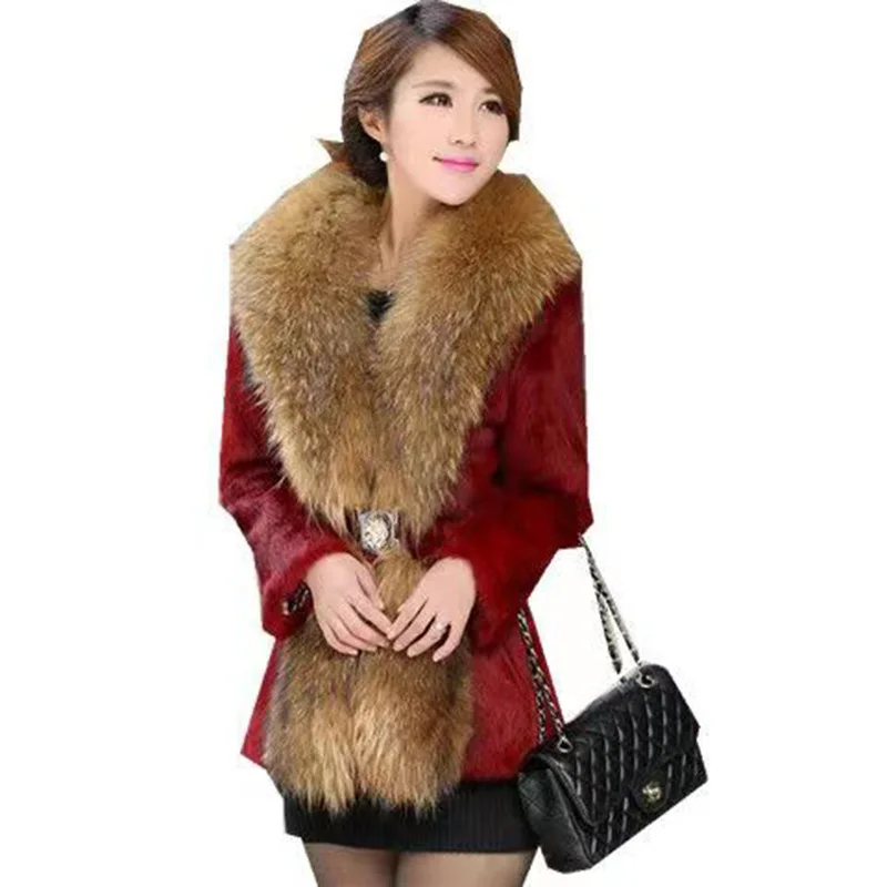 2023 New Women Imitation Fox Fur Collar Fur Coat Winter Thicken Imitation Raccoon Fur Casual Outwear Fashion Temperament Outcoat