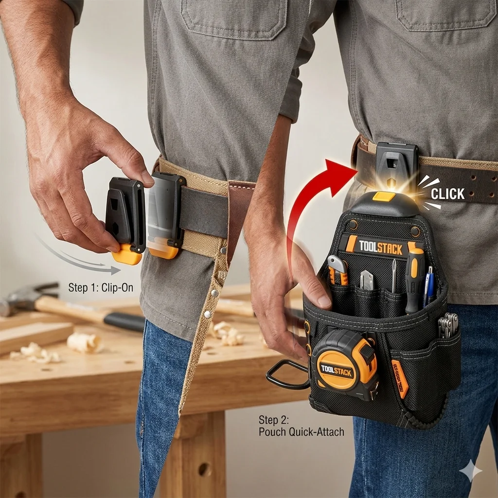 Compact Utility Toolkit - High-Quality Carpenter Tool Bag with Quick-Hook Service Kit & Waist Pouch